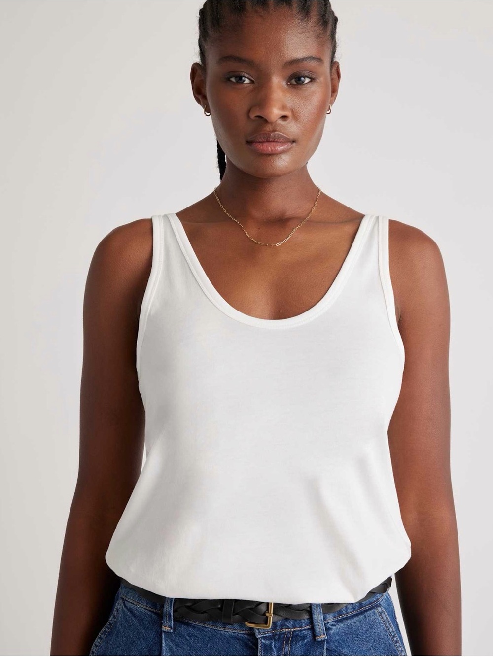 Quince White Scoop Neck Tank Top